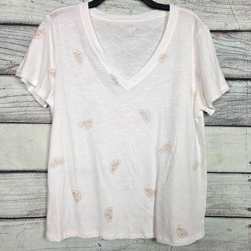 Maurices 24/7 Lemon Print V Neck Tee L